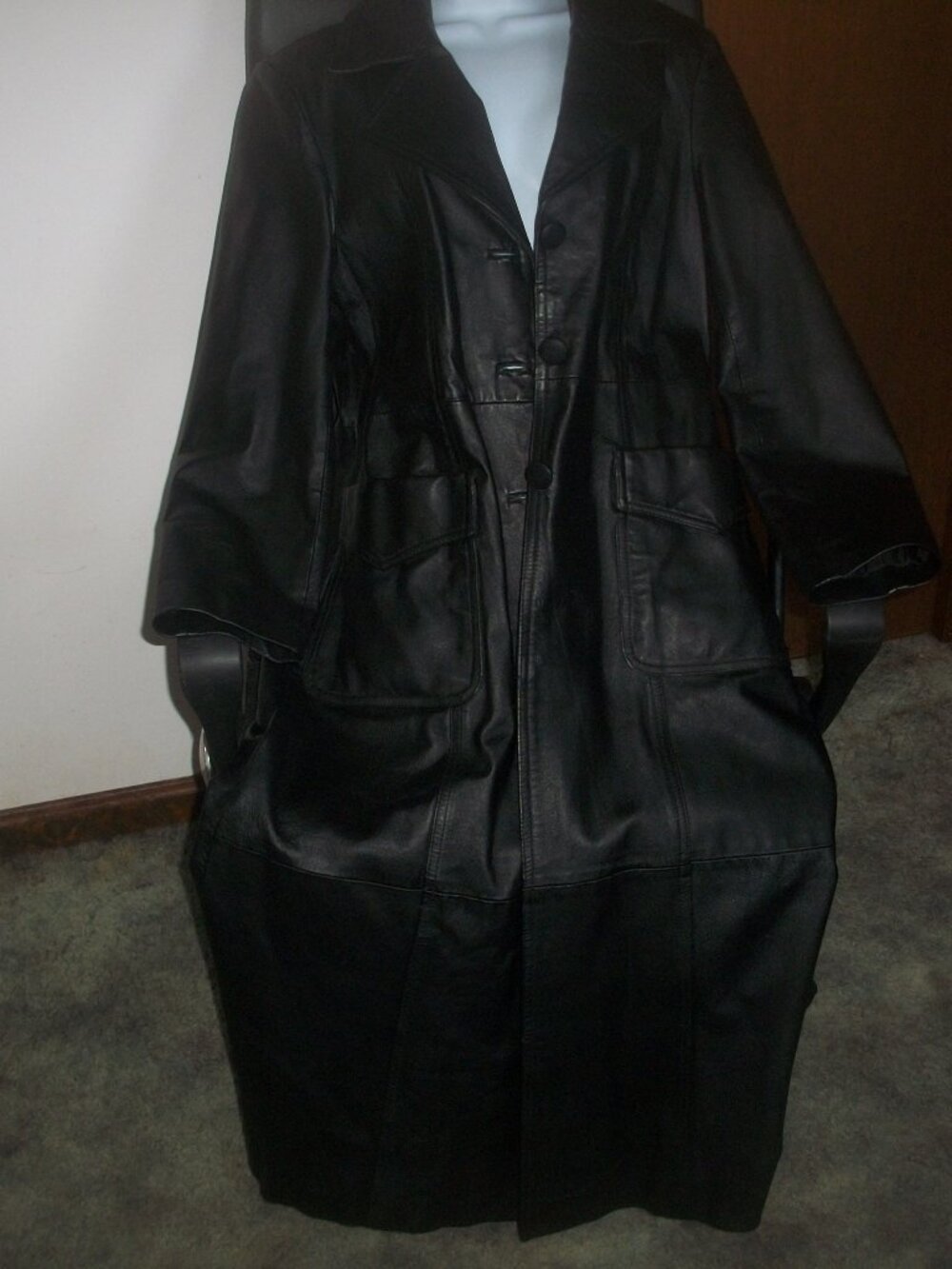 Marc Mattis black leather trench coat (Matrix). Full length. size medium